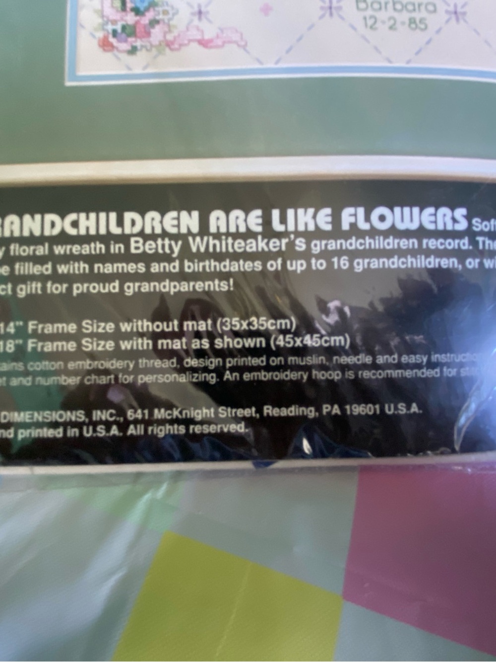 Vintage Dimensions Stamped Cross Stitch Grandchildren Are Like Flowers 1991 NIP - Picture 7 of 10